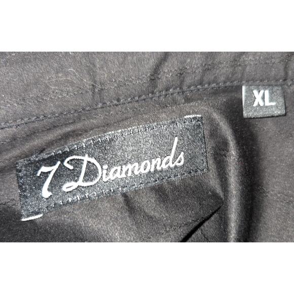 7 Diamonds Mens Black Shirt XL Embroidered Contrast Stitch Western Button Up - Picture 9 of 16